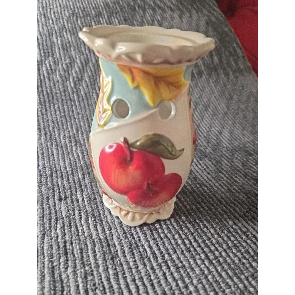 Yankee Candle Ceramic Wax Tart Warmer Discontinued Fall Apple And Leaves Pattern